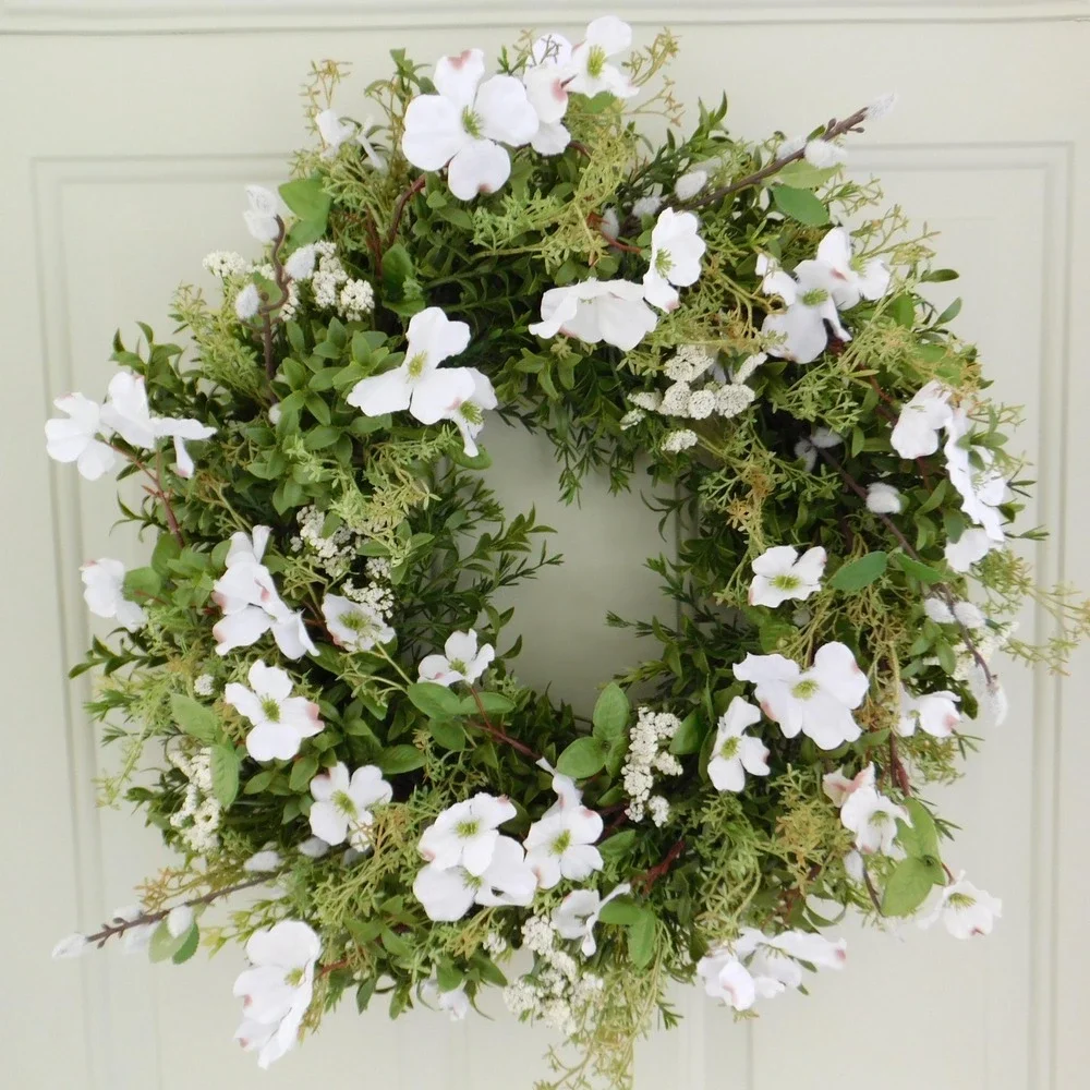Year Round Greenery Wreath with White‎ Dogwood and Willow Branches Spring